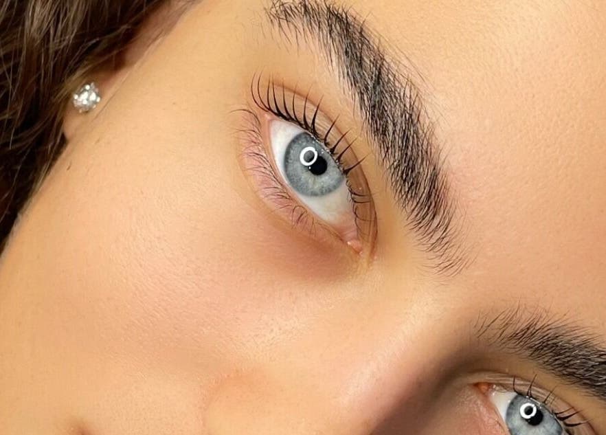 Close-up of beautifully styled eye at Koi Beauty London, London, England, GB.