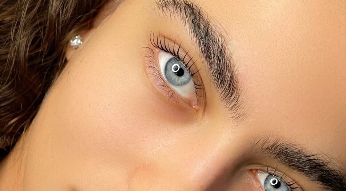 Close-up of beautifully styled eye at Koi Beauty London, London, England, GB.