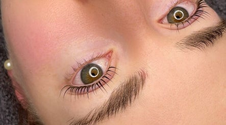 Close-up of well-groomed eyebrows and eyelashes at Koi Beauty Oxford, Oxford, England, GB.