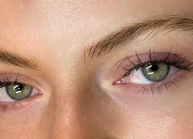 Close-up of expertly styled lashes at Koi Beauty Oxford, Oxford, England, GB.