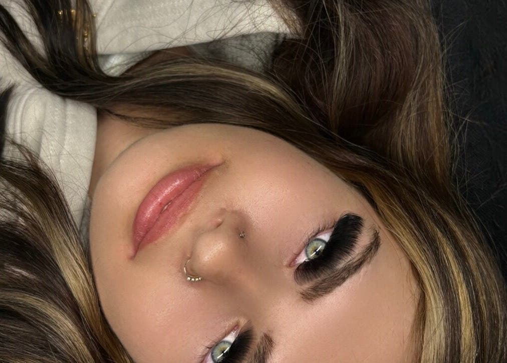 Close-up of a woman with styled lashes at Halo Beauty Bar, Mudgeeraba, Queensland, AU.