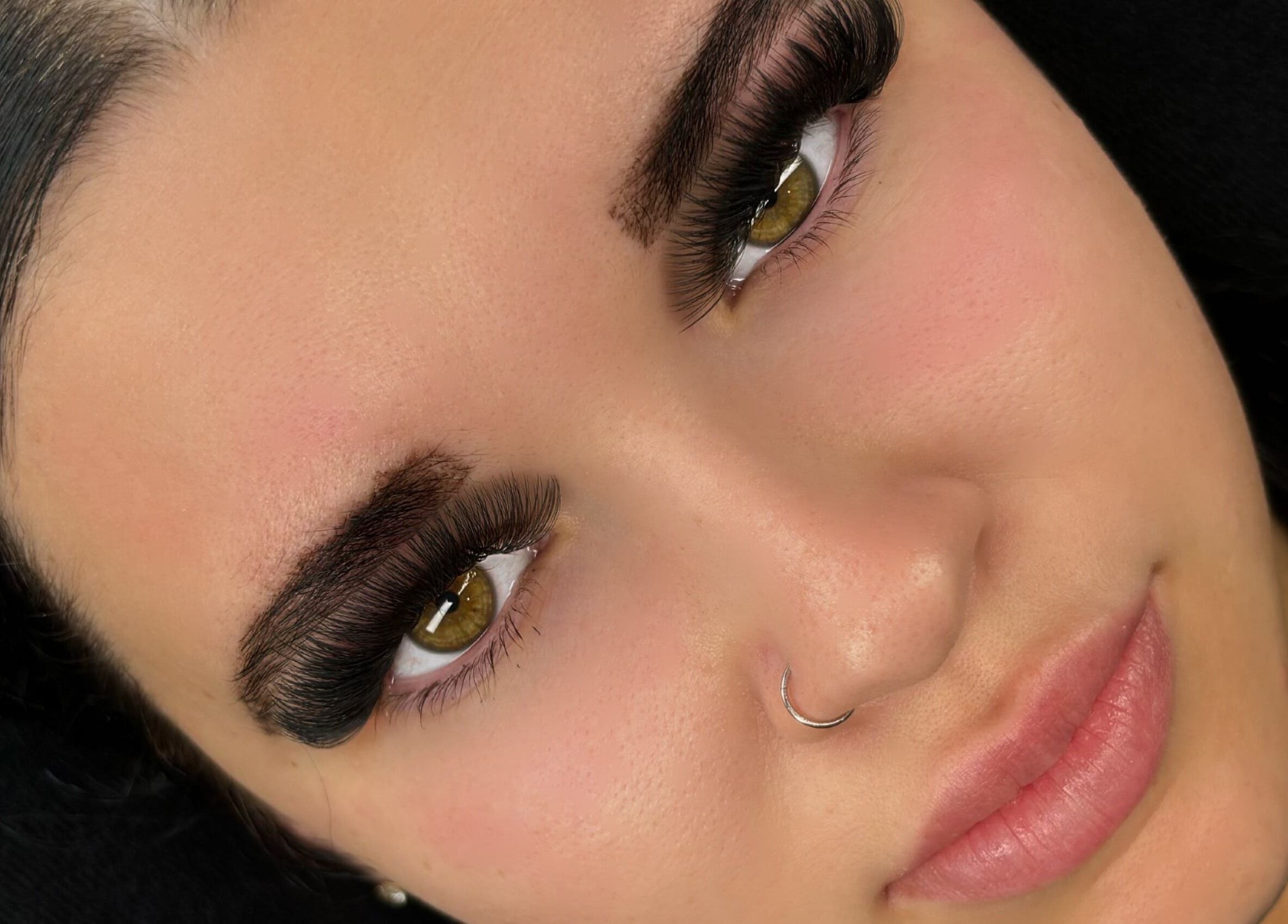 Close-up of elegant eyelash extensions at Halo Beauty Bar, Mudgeeraba, Queensland, AU.