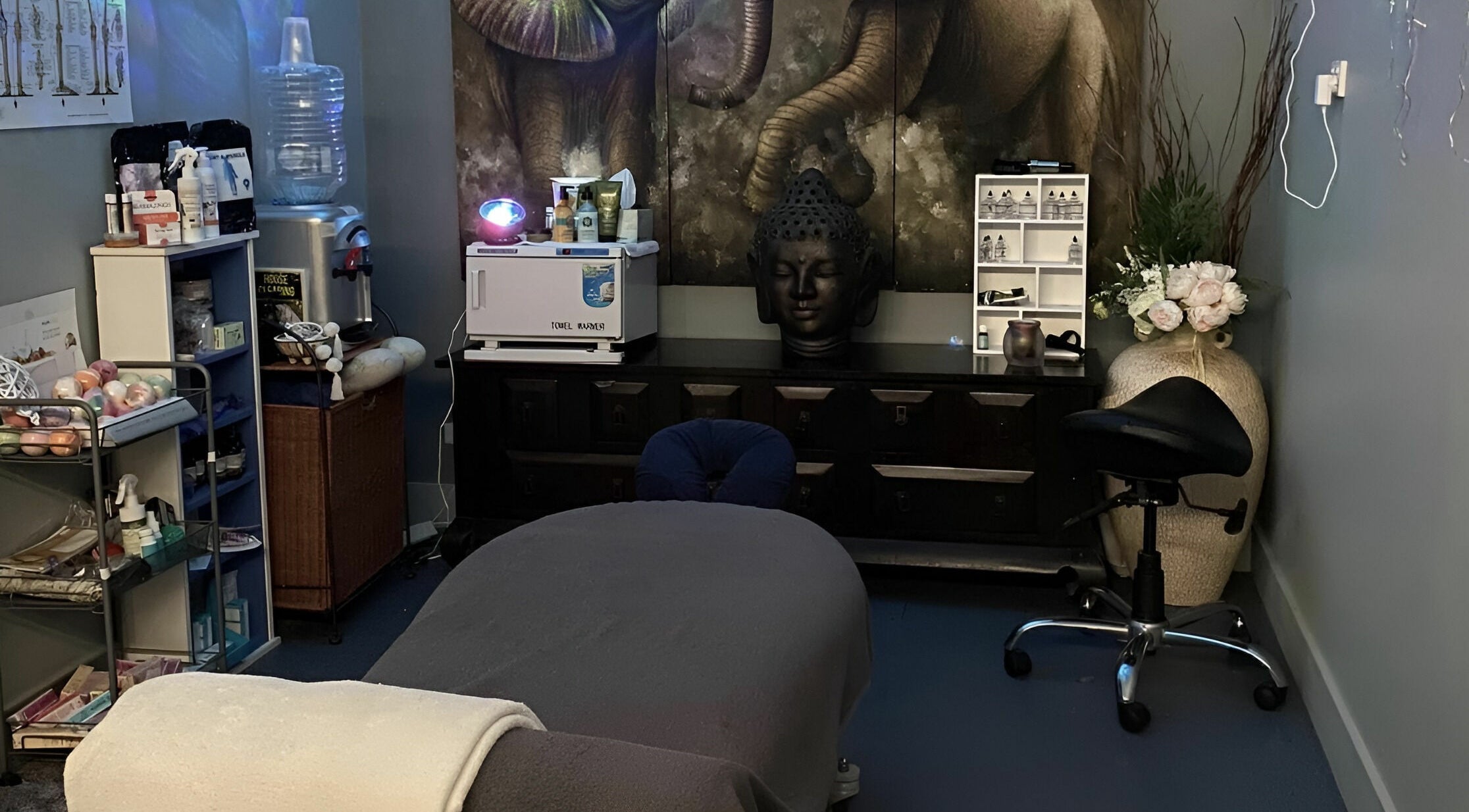 Peaceful massage room at Essentially U Massage, New South Wales, AU, featuring a relaxing atmosphere and decor.