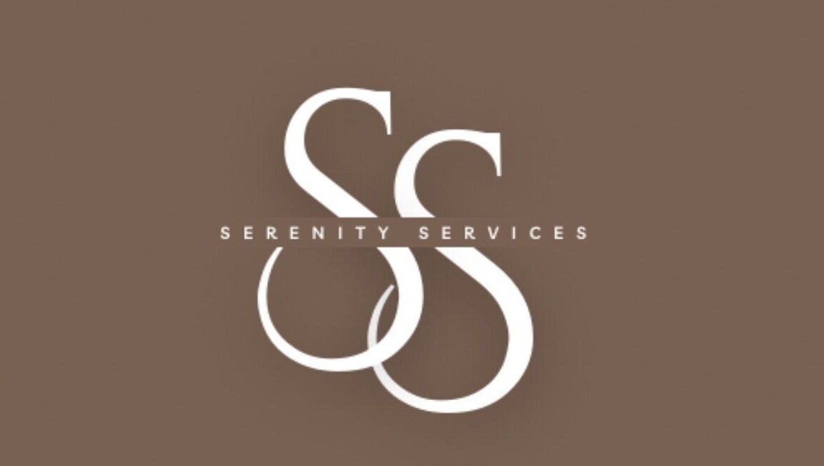 Serenity Services logo in elegant white font over brown, located in Willemstad, Curaçao, CW.
