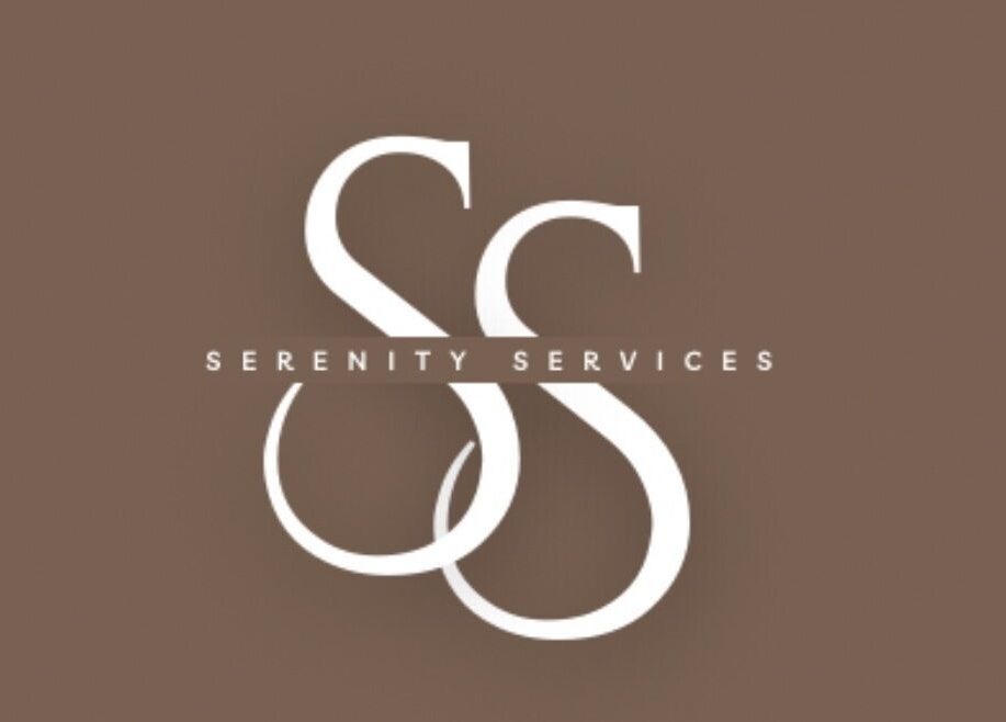 Serenity Services logo in elegant white font over brown, located in Willemstad, Curaçao, CW.