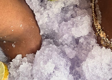 Relaxing ice lemon foot soak at Glam Spot Aesthetics, La Brea, Siparia Regional Corporation, TT.