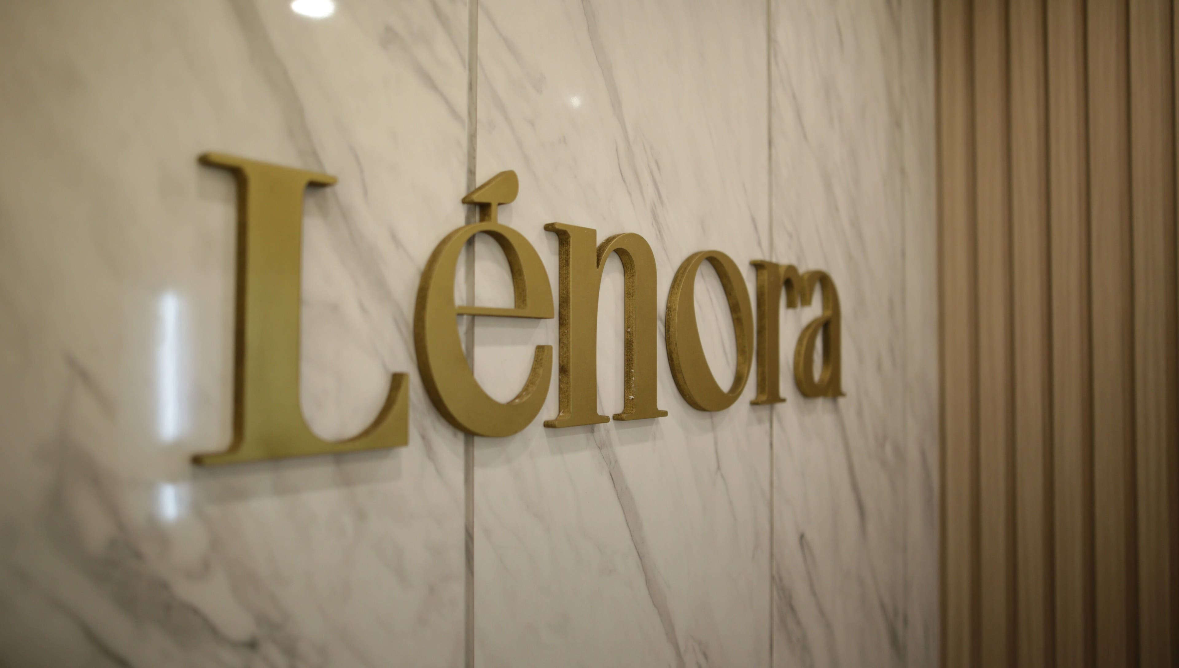 LENORA BEAUTY STUDIO sign on marble wall, Bali, Bali, ID, symbolizes elegance and style.