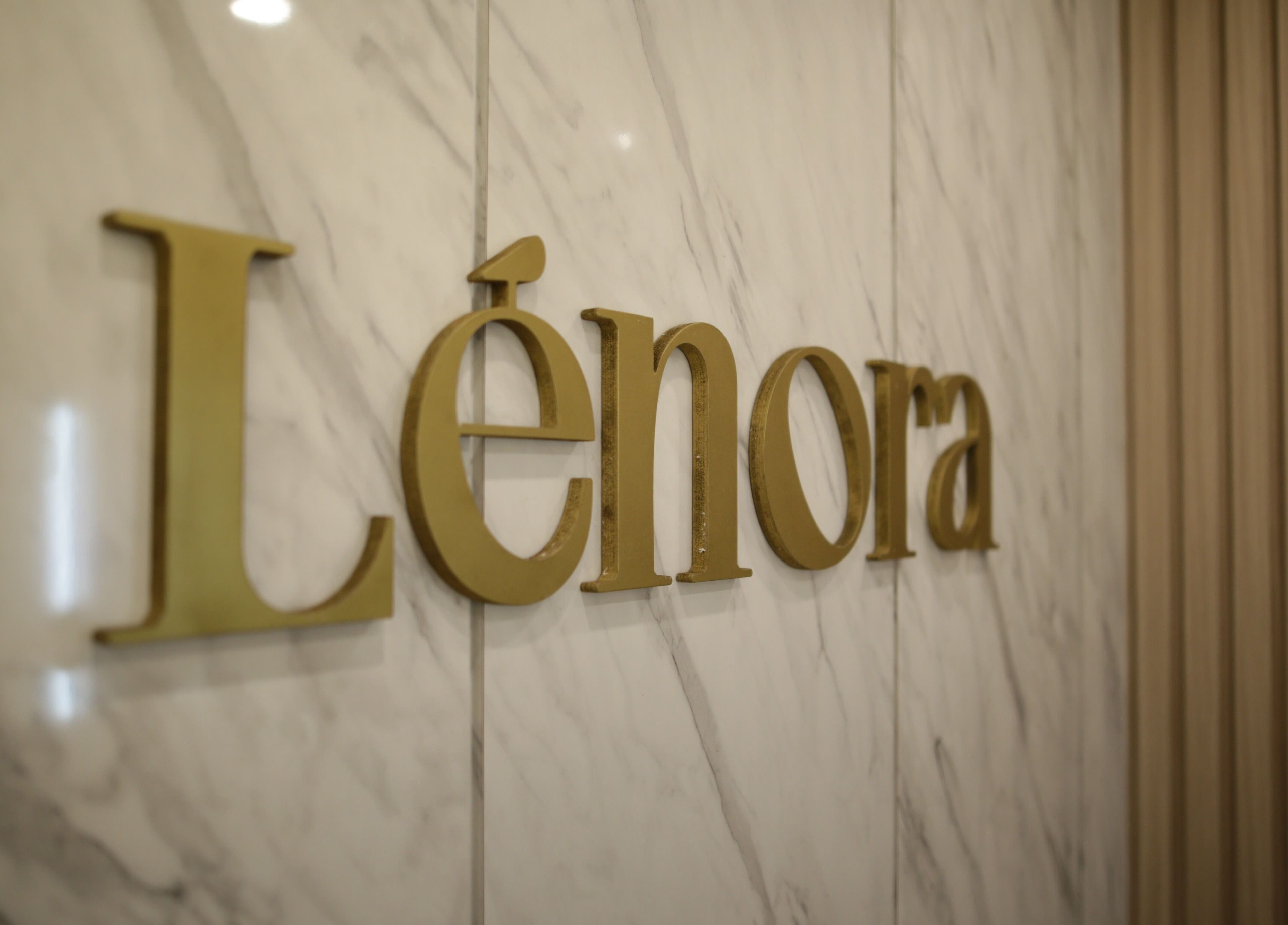 LENORA BEAUTY STUDIO sign on marble wall, Bali, Bali, ID, symbolizes elegance and style.