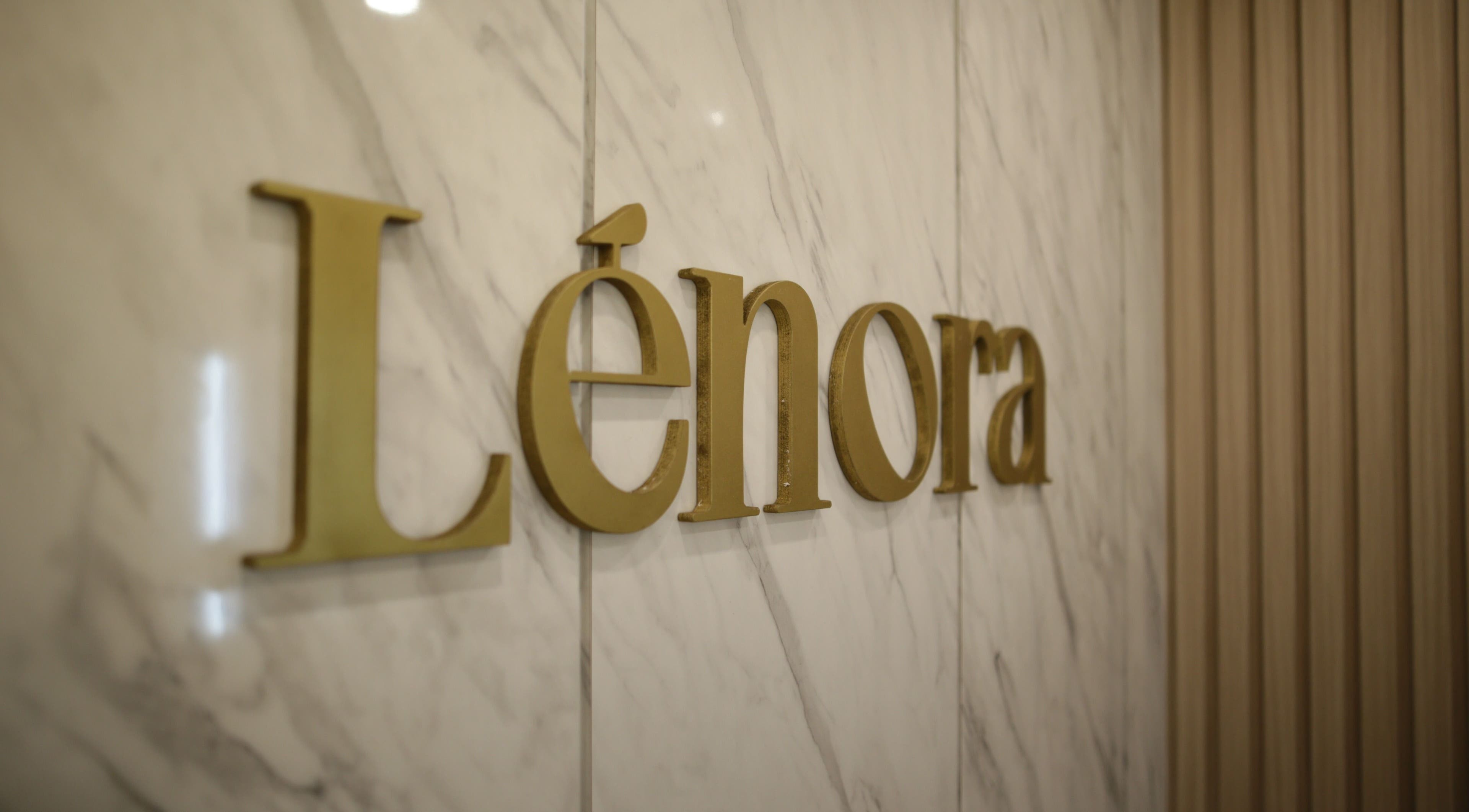 LENORA BEAUTY STUDIO sign on marble wall, Bali, Bali, ID, symbolizes elegance and style.