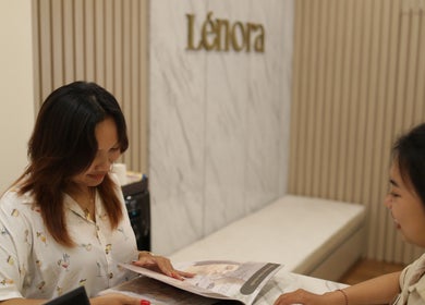 Reception at LENORA BEAUTY STUDIO in Bali, Bali, ID showing friendly staff assisting a client.