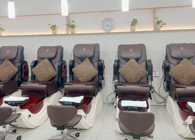 Luxurious pedicure chairs at Prosperity Nails & Beauty, North Melbourne, Victoria, AU, offering a serene experience.