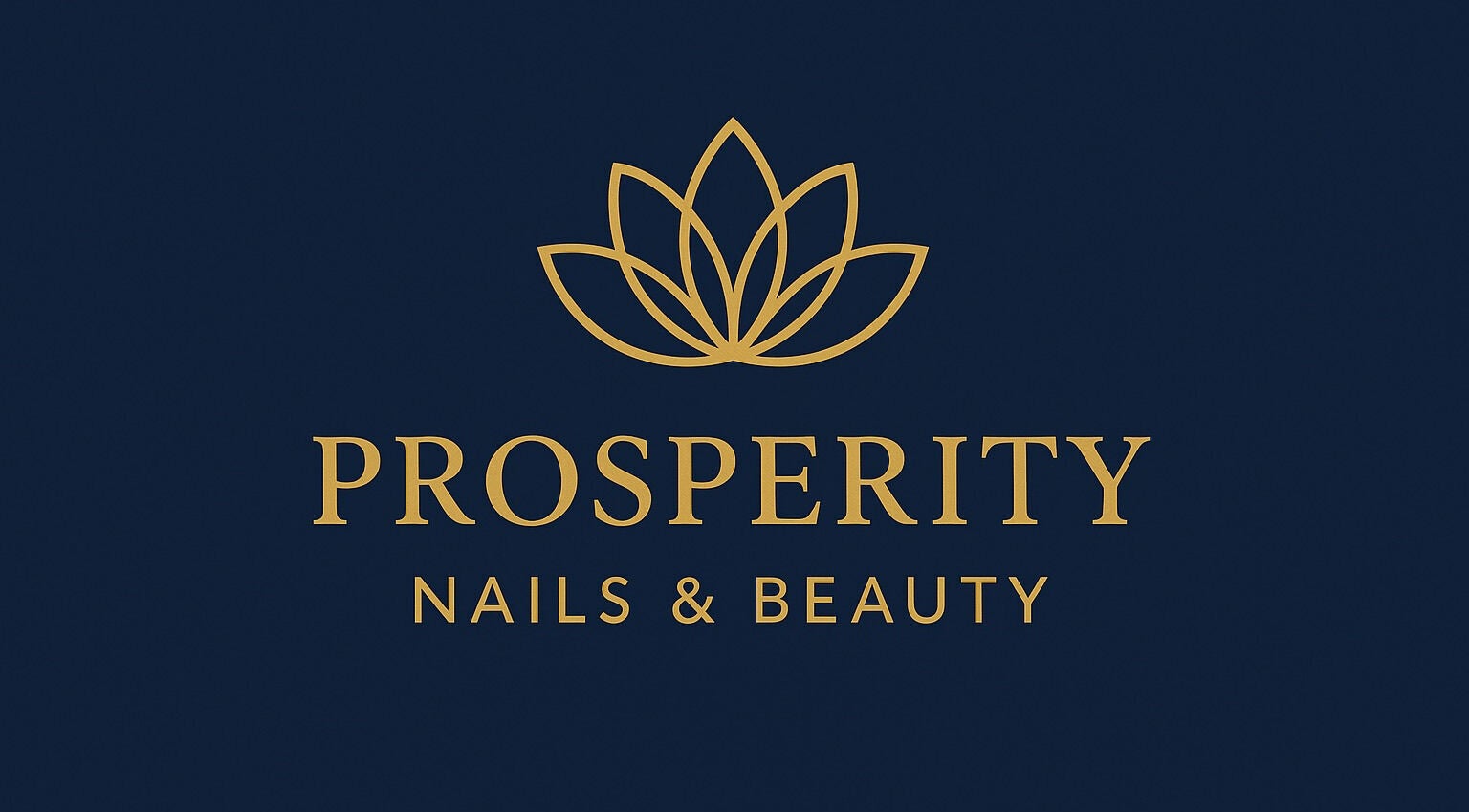 Logo of Prosperity Nails & Beauty in North Melbourne, Victoria, AU featuring a gold lotus on navy background.
