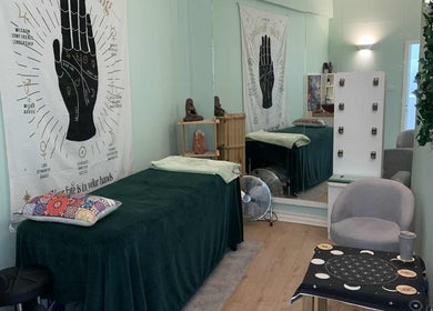 Calm therapy room at Jane Sandford at Looe Wellness Centre in Looe, England, GB with relaxing decor.