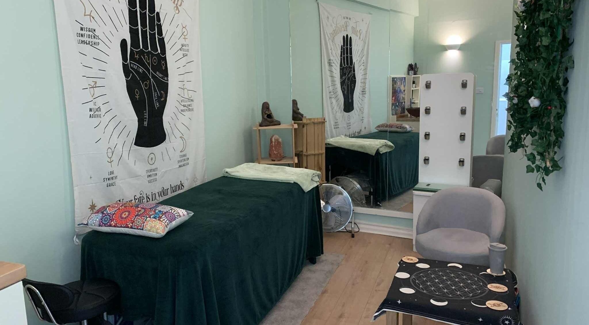 Calm therapy room at Jane Sandford at Looe Wellness Centre in Looe, England, GB with relaxing decor.