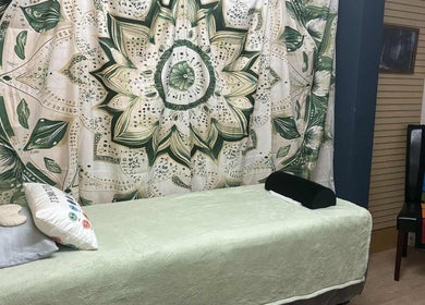 Therapy room with soothing decor at Jane Sandford Hypnotherapy and Holistic Health, Liskeard, England, GB.