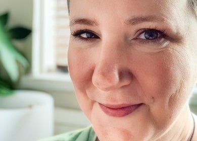 Close-up portrait inside Jane Sandford Hypnotherapy and Holistic Health, Liskeard, England, GB.