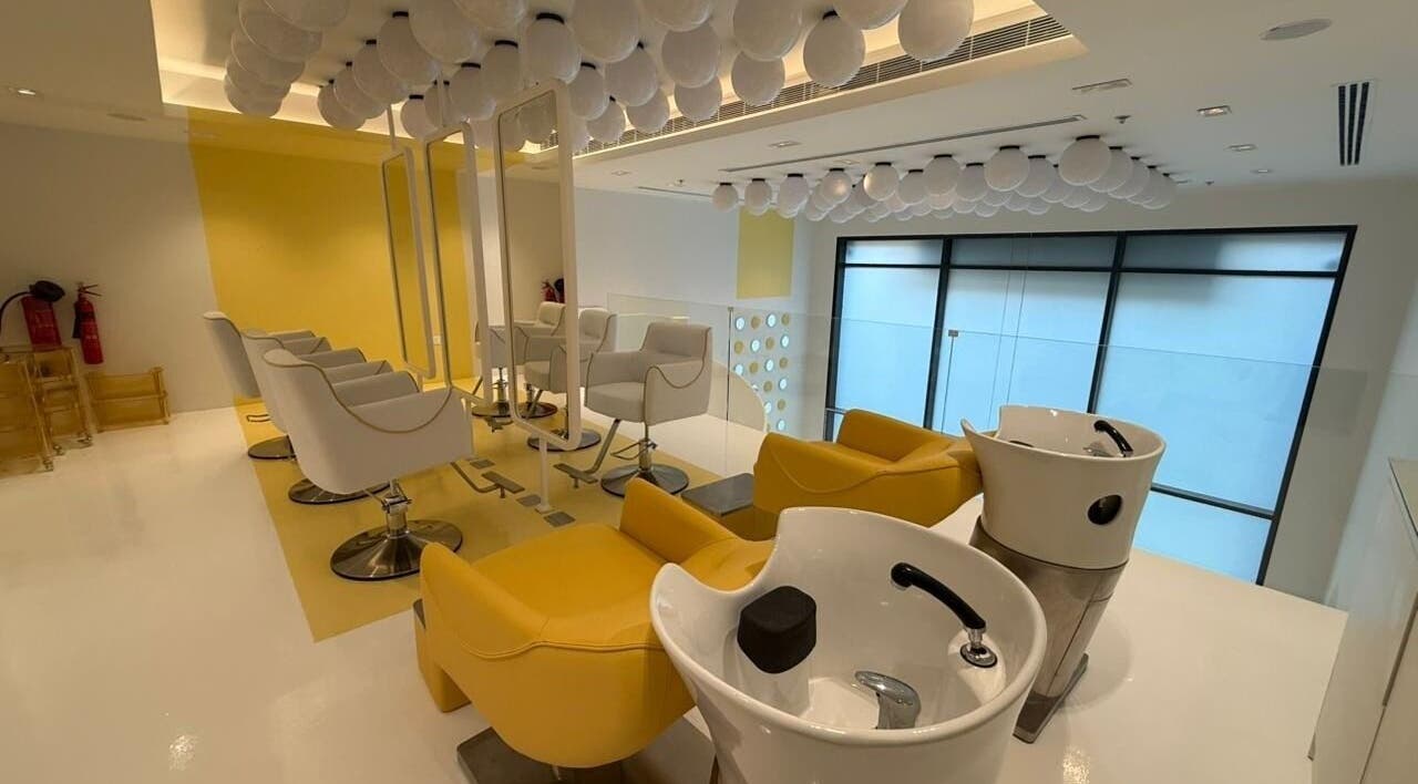 Elegant salon chairs and basins at Yellow Bar Salon | Hair & Nail, الظهران, Eastern Province, SA.