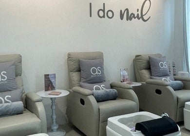 Stylish nail salon at Ann Shane Hair Beauty Salon, Petaling Jaya, Selangor, MY, featuring plush pedicure chairs.