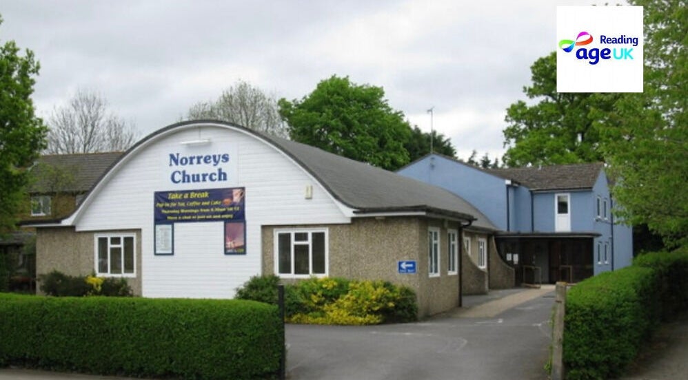 Entrance of Norreys Church, venue for Happy Feet Age UK Reading @ Wokingham RG40 1UU, Wokingham, England, GB.