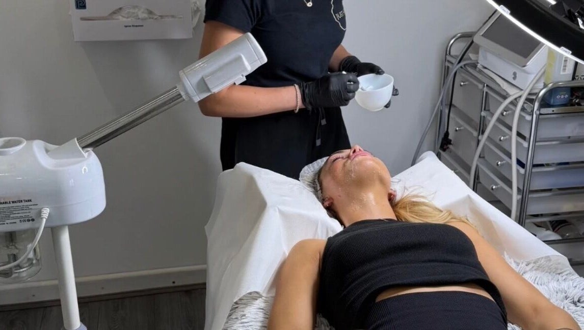 Professional facial treatment at Just Skin UK in Cardiff, Wales, GB using advanced skincare techniques.