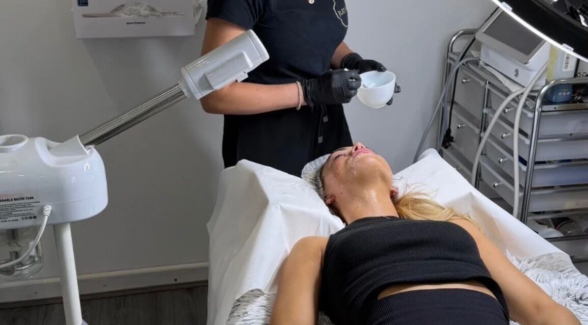Professional facial treatment at Just Skin UK in Cardiff, Wales, GB using advanced skincare techniques.