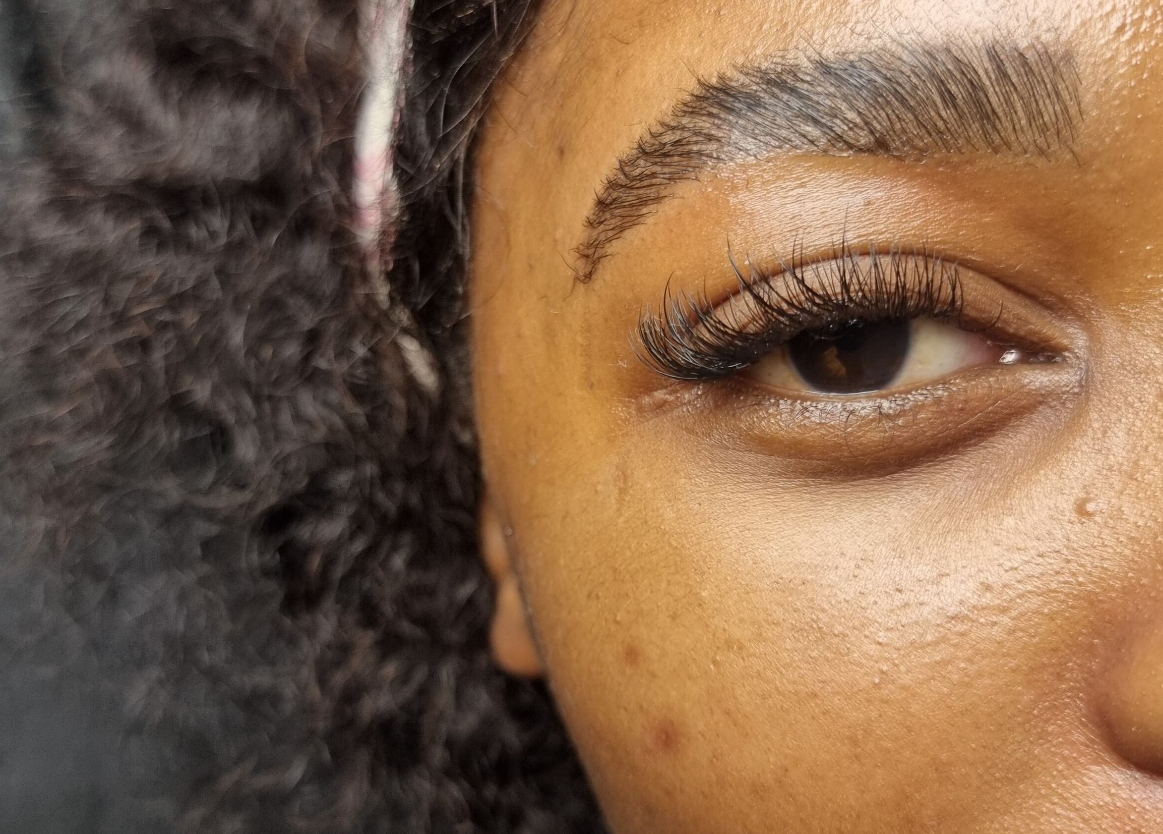 Close-up of elegant lash extensions at Aura Beauty, Westville, Kwazulu-natal, ZA enhancing natural beauty.