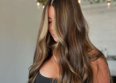 Stylish balayage hair at Rustic Roots Hair Lounge, Thorold, Ontario, CA.