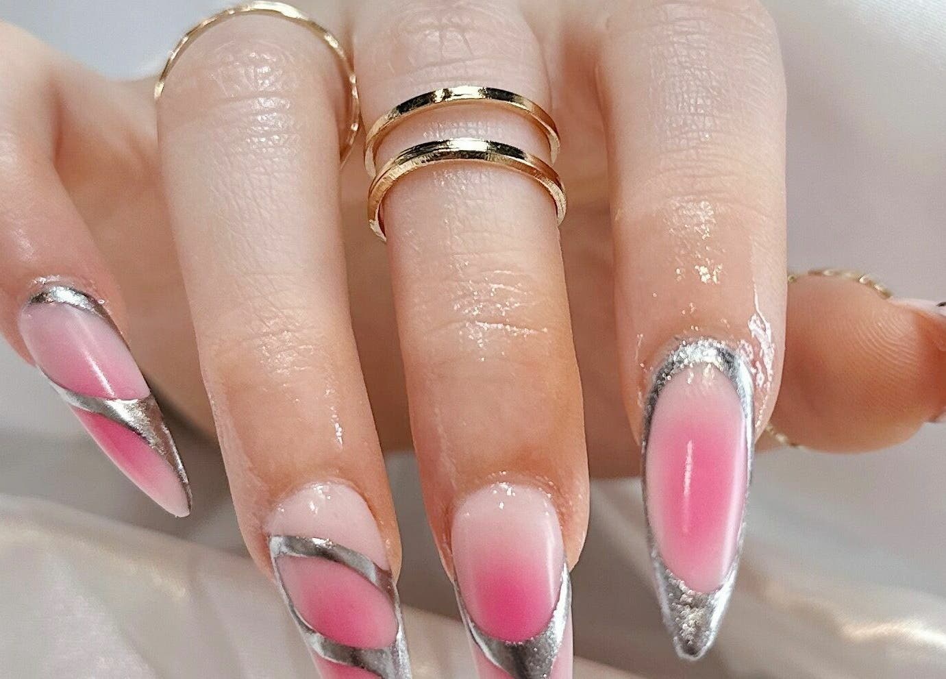 Elegant chrome and pink nail art at Cosmo Nails & Beauty, Auckland, Auckland, NZ.