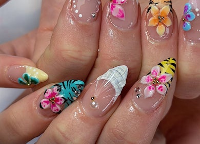 Vibrant floral nail art at Five Star Nails Mission Bay, Auckland, Auckland, NZ, showcasing intricate designs.