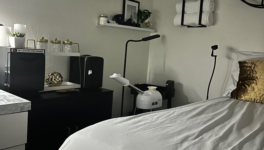 Elegant treatment room at Modest Skin in San Diego, California, US, featuring serene decor and modern equipment.