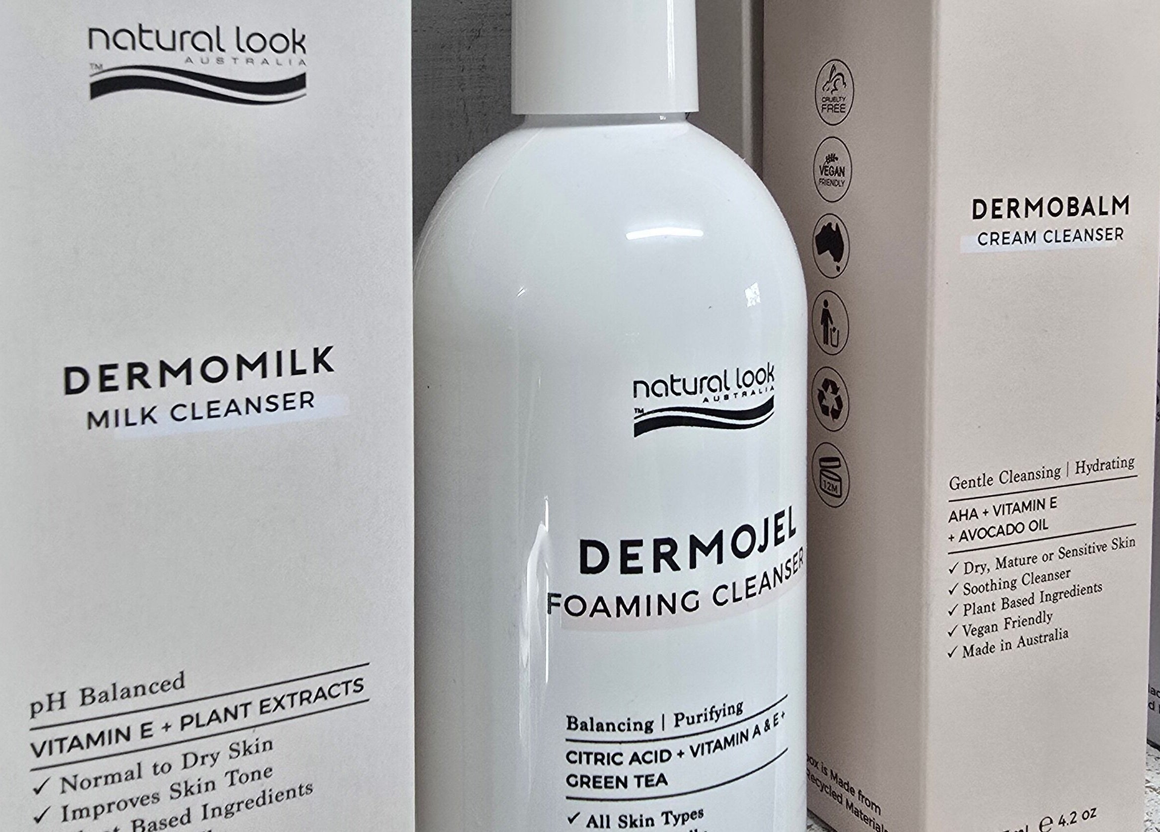 Natural Look cleansers on display at Treat Yourself Beautifully, Clermont, Queensland, AU.