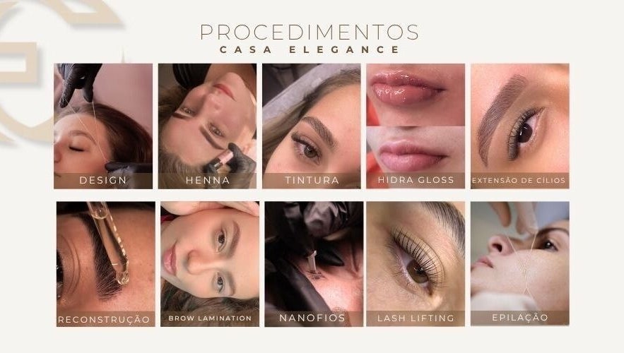 Procedimentos de beleza na Casa Elegance, Espírito Santo, BR: design, henna, cílios e mais.