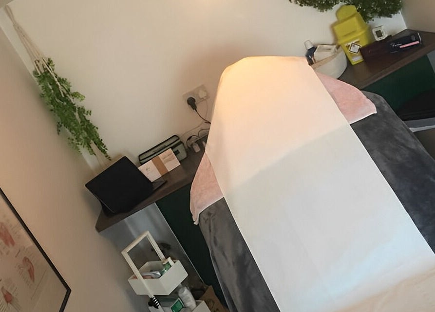 Relaxing massage table setup at Natural Beauty Aesthetics - Worcester Home Clinic, Fernhill Heath, England, GB.