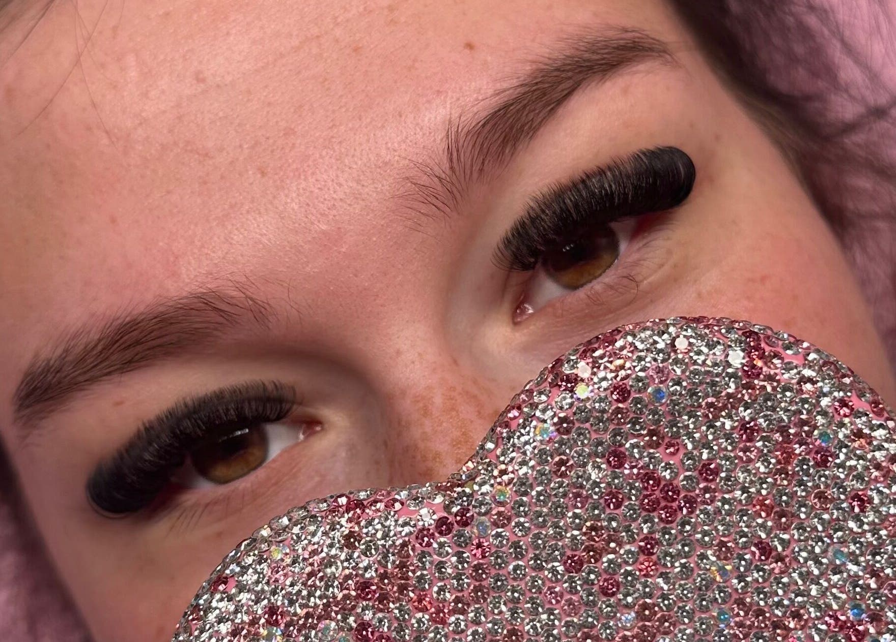 Close-up of glamorous eyelash extensions at The Lash & Brow Room, Seaham, England, GB.