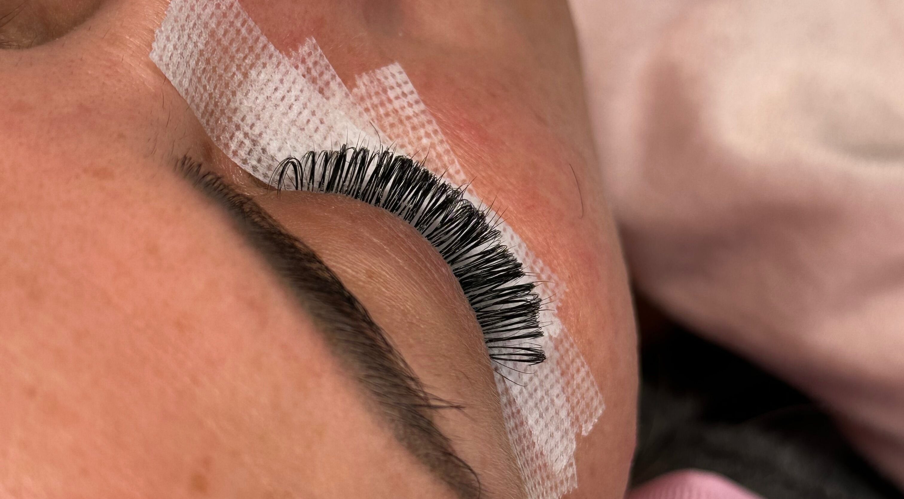Close-up of eyelash extensions at The Lash & Brow Room in Seaham, England, GB.