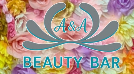 A&A Beauty Bar Llc logo over vibrant floral background in Santa Fe, New Mexico, US.