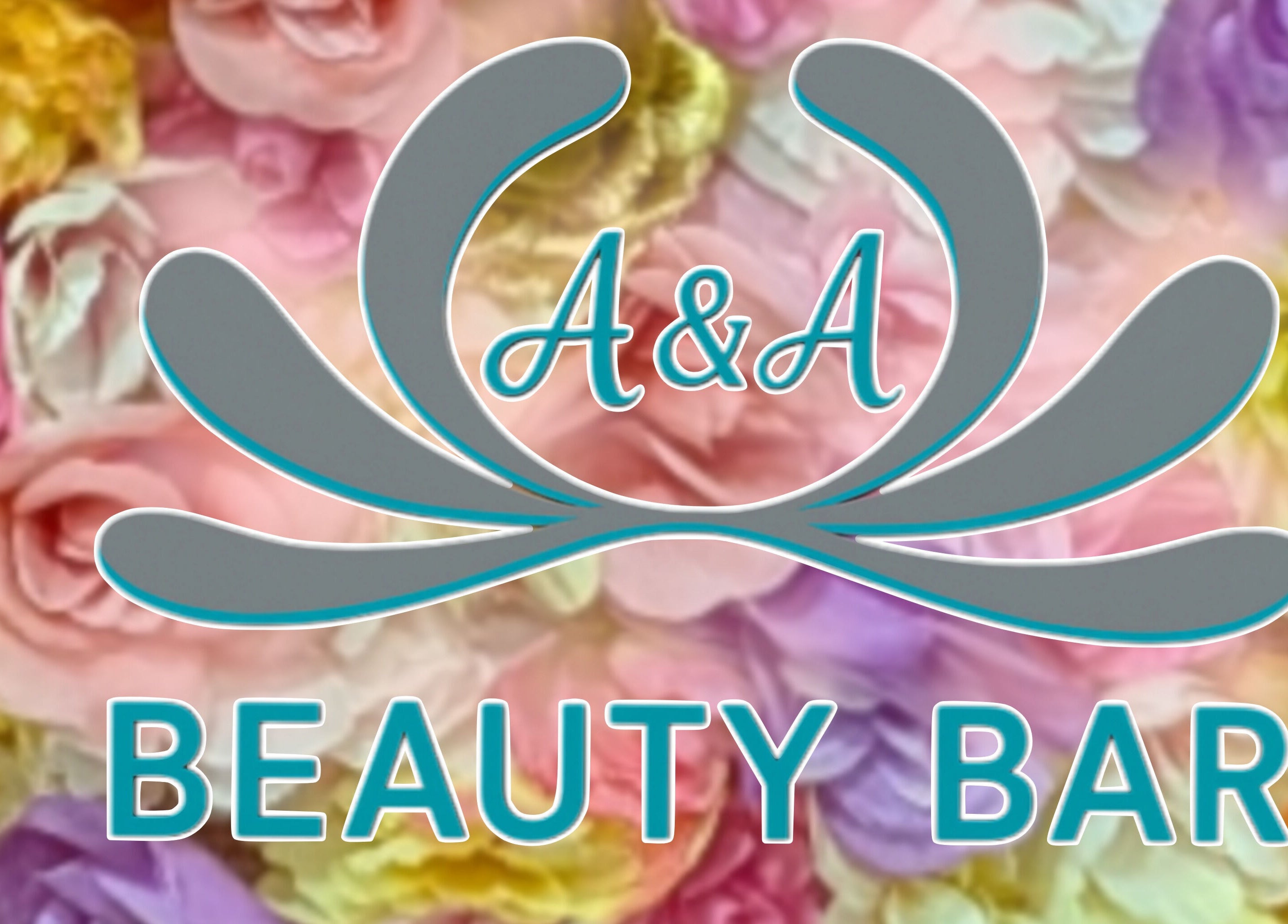 A&A Beauty Bar Llc logo on a colorful floral background in Santa Fe, New Mexico, US.