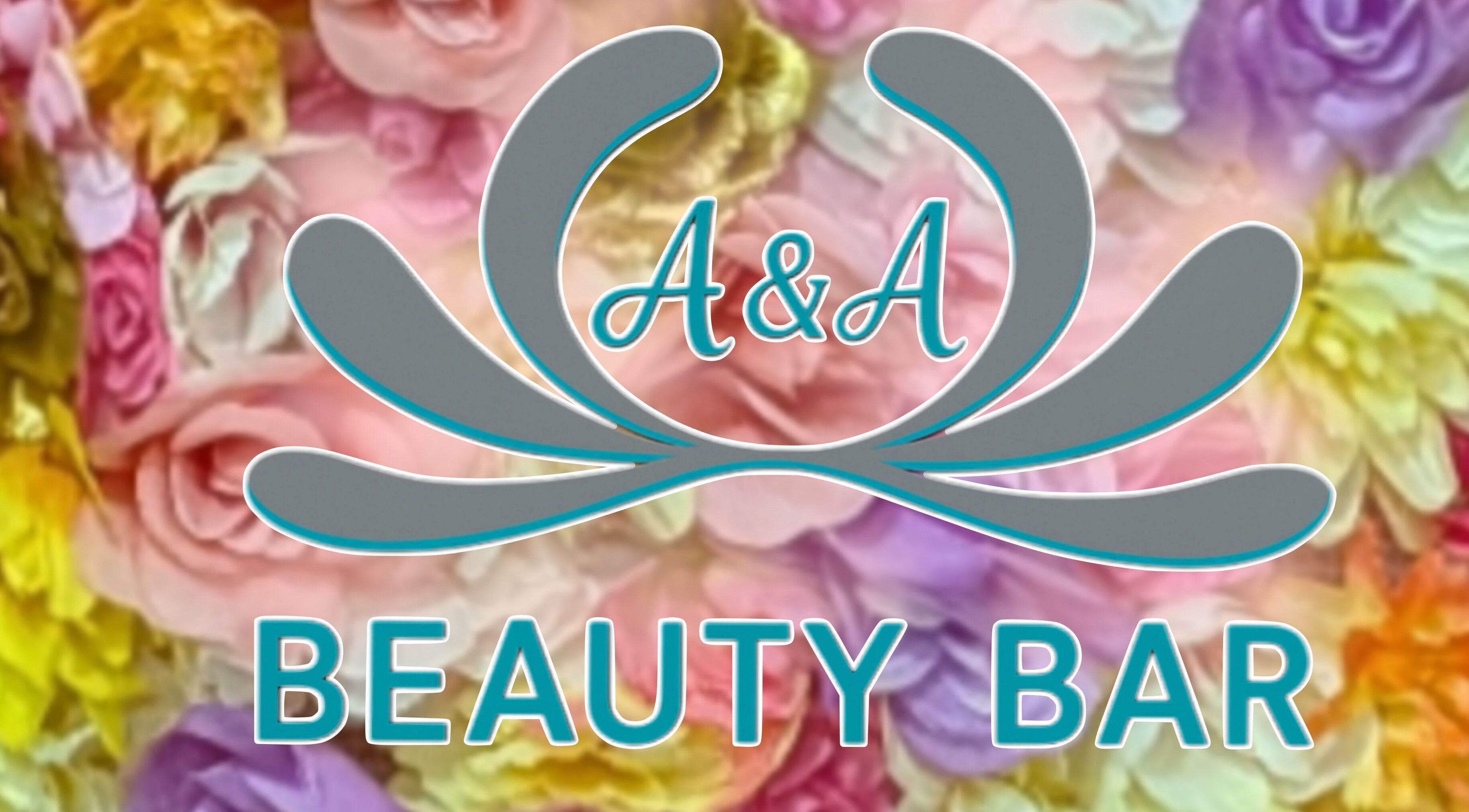 A&A Beauty Bar Llc logo on a colorful floral background in Santa Fe, New Mexico, US.
