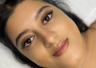 Close-up of a woman's face with flawless makeup at Studio XO La Lucia, Durban North, Kwazulu-natal, ZA.