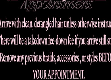 Guidelines for hair appointments at Platinum's Beauty Studio in Burlington, North Carolina, US.