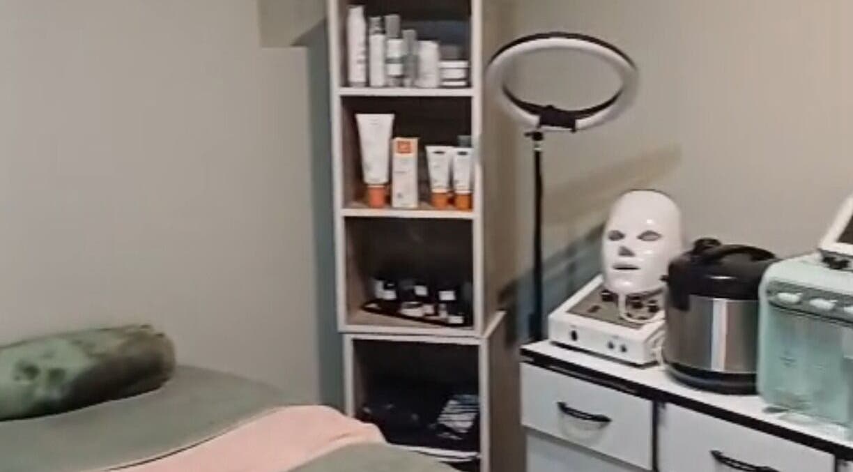 Relaxing beauty treatment room at BEAUTY WITH FAMZ, Durban, Kwazulu-natal, ZA, featuring skincare products.