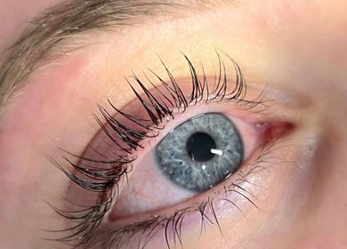 Close-up of eye with lush lashes at Meraki Beaute MBS, Stoke-on-Trent, England, GB.