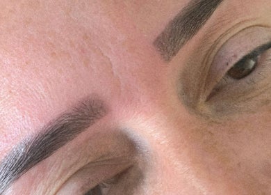 Close-up of freshly groomed eyebrows at Meraki Beaute MBS in Stoke-on-Trent, England, GB.