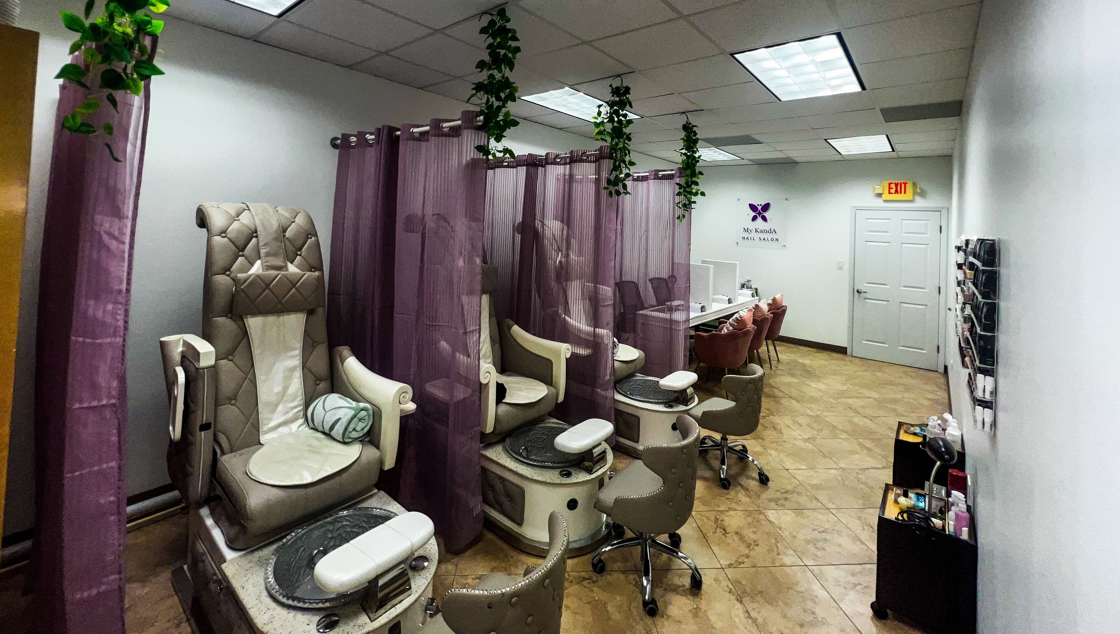 Elegant pedicure chairs at My KandA Nail Salon, Grand Cayman for a relaxing spa experience.