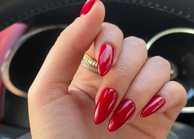 Red manicured nails at La Perle Beauty Lounge, Al Khobar, Eastern Province, SA.