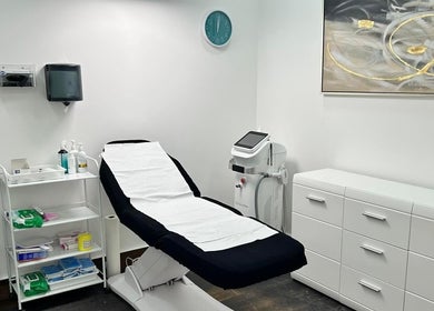 Modern treatment room at Aesthetic Medical LTD, Trowbridge, England, GB with sleek equipment and decor.