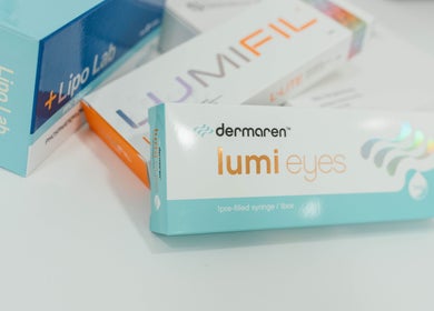 Aesthetic Medical LTD beauty treatment products in Trowbridge, England, GB displayed on a counter.