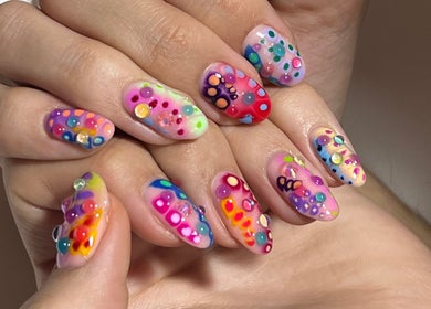 Colorful, intricate nail art design at Gelalicious Nails, East Victoria Park, Western Australia, AU.