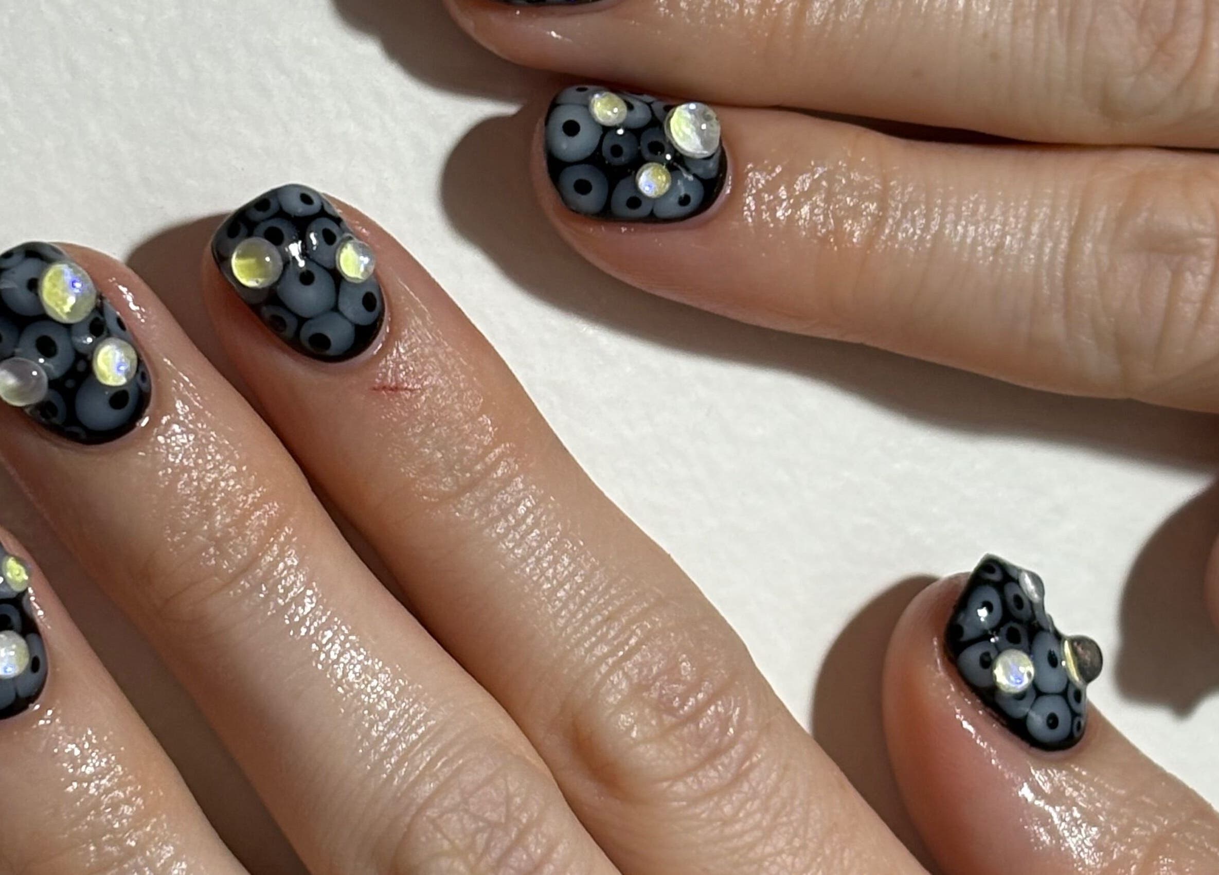 Unique 3D cosmic nail art at Gelalicious Nails, East Victoria Park, Western Australia, AU.