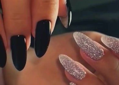 Stylish black and glitter nails at Top Spa Home Services توب سبا للنساء, Riyadh, Riyadh Province, SA.